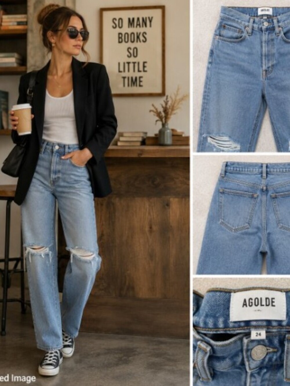 AGOLDE Wilder Jeans Womens 24 Mid Rise Straight Distressed Light Wash Organic